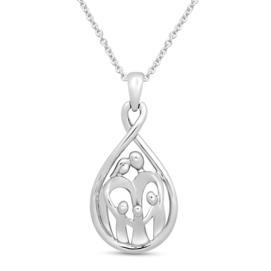 Jewelili Sterling Silver Parent and Three Children Family Pendant