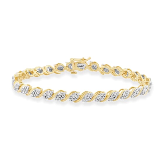 Jewelili Yellow Gold Over Sterling Silver 1/2 ctw White Round Diamond
Link Bracelet, 7.25"
