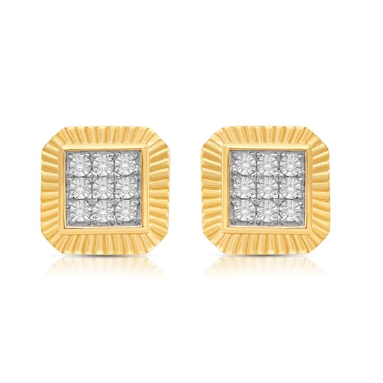 Natural White Diamond 14K Yellow Gold Over Sterling Silver Men's Stud
Earrings 0.16 CTW
