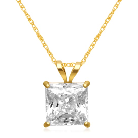 Jewelili 10K Yellow Gold 7MM Princess Cut Cubic Zirconia Solitaire
Pendant with Rope Chain