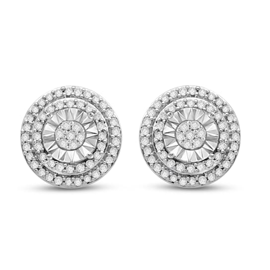 White Diamond Sterling Silver Cluster Stud Earrings 0.25 CTW