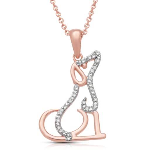 White Diamond 14K Rose Gold over Sterling Silver Dog Pendant