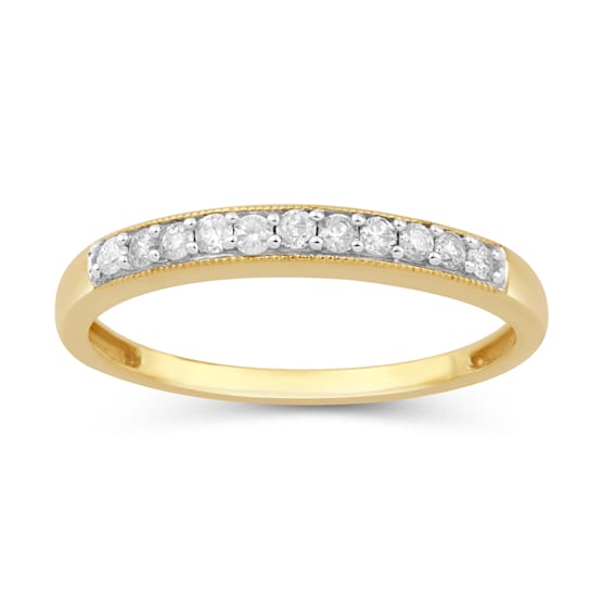 Natural White Diamond 10K Yellow Gold Anniversary Ring 0.16 CTW