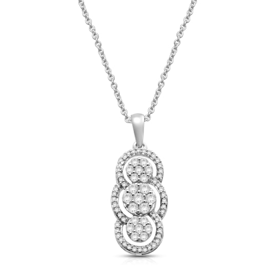 Jewelili Sterling Silver 1/2 Ctw White Round Diamond 3 Cluster Pendant,
18 " Rope Chain