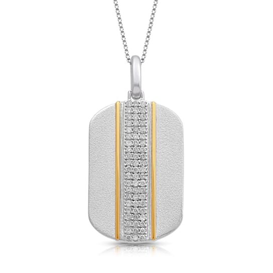 Jewelili Yellow Gold over Sterling Silver 1/3 ctw White Diamond Mens Dog
Tag Pendant with Box Chain