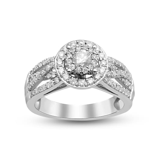 Natural White Diamond 10K White Gold Engagement Ring 1.00 CTW