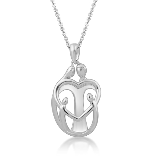 Jewelili Sterling Silver Parent with Two Children Family Heart Pendant,
18" Rolo Chain