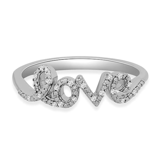 White Diamond Sterling Silver Love Ring