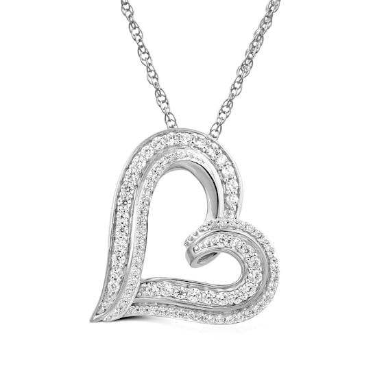 Jewelili 10K White Gold 1/2 Ctw White Diamond Heart Necklace, 18"
Rope Chain