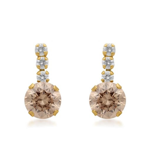 10K Yellow Gold 2 MM White and 6 MM Champagne Cubic Zirconia Stud Earrings
