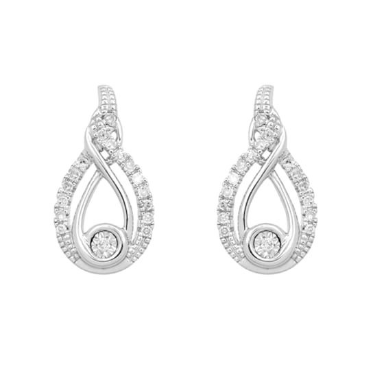 Natural White Diamond Sterling Silver Drop Earrings 0.13 CTW