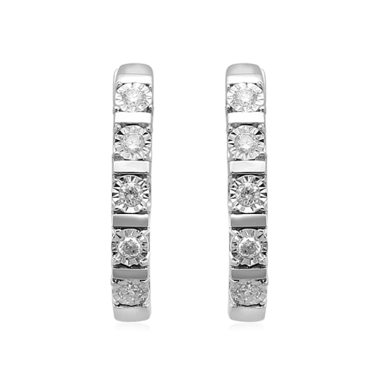 Jewelili Sterling Silver 1/4ctw White Round Diamond Miracle Set Hoop Earrings