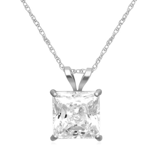 Jewelili 10K White Gold 7MM Princess Cut Cubic Zirconia Solitaire
Pendant with Rope Chain