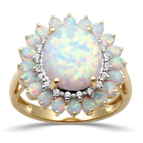 Created Opal and Created White Sapphire 18K Yellow Gold Over Sterling
Silver Blooming Ring 2.32 CTW