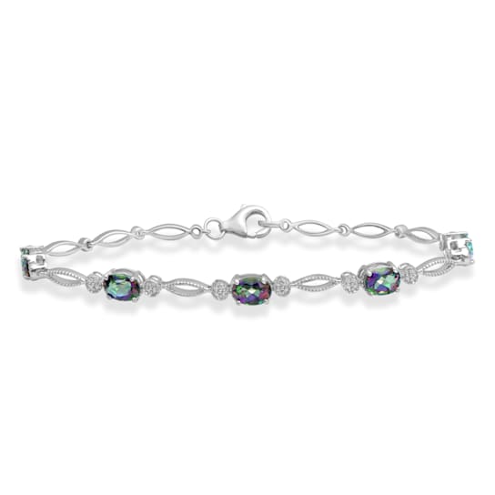 Jewelili Sterling Silver 7X5 MM Oval Shape Simulated Mystic Topaz
Bracelet, 7.5"
