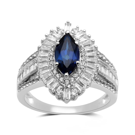 Created Blue Sapphire and White Sapphire Sterling Silver Cocktail Ring
2.98 CTW