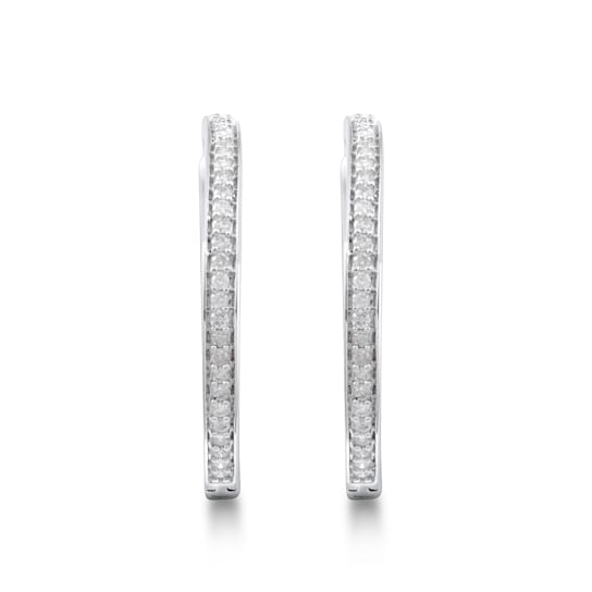 White Diamond Sterling Silver Hoops Earrings 0.50 CTW
