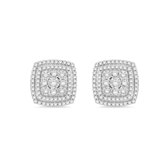 Natural White Diamond Sterling Silver Stud Earrings 0.50 CTW