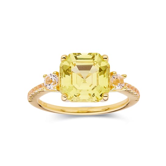 Asscher Cut Canary Yellow Lab Sapphire with White Topaz 18K Yellow Gold
Over Sterling Silver Ring