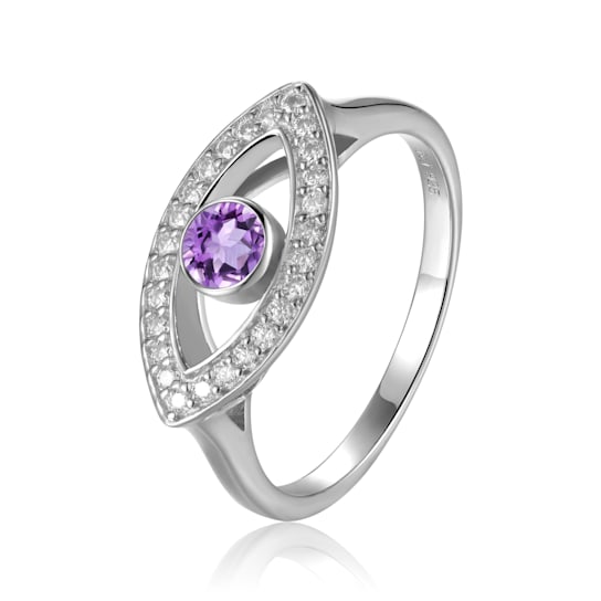 Natural Amethyst Evil Eye Ring with Moissanite Accents