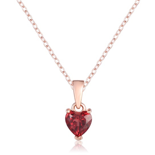 Garnet Heart Shape 14K Rose Gold Over Sterling Silver Pendant With Chain