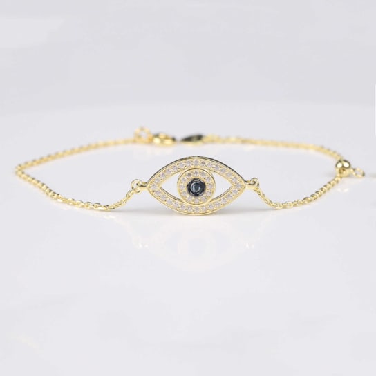 Moissanite And Sapphire Evil Eye 14K Yellow Gold Plated Bracelet