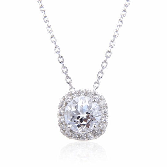 Signature Round White Topaz Sterling Silver Pendant With Chain