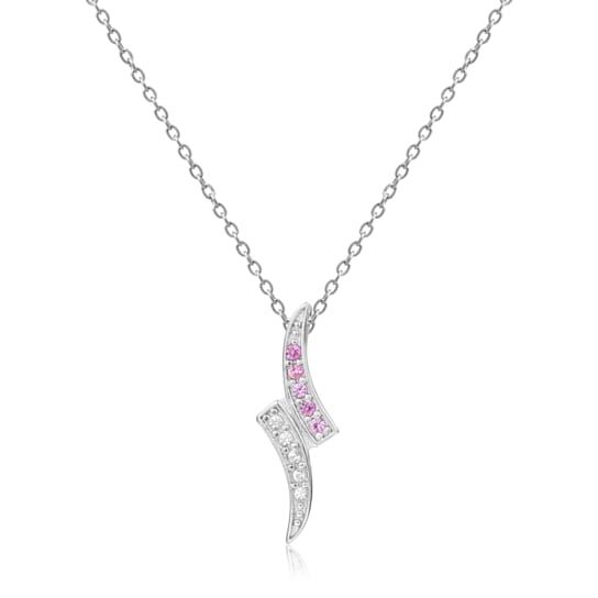 Petite Round Genuine Pink Sapphire and White Sapphire Sterling Silver
Pendant With Chain