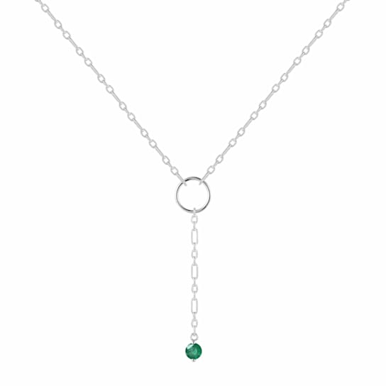 Round Emerald Rhodium Over Sterling Silver Dainty Necklace