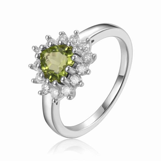 Signature Sterling Silver Heart Shaped Peridot White Topaz Ring