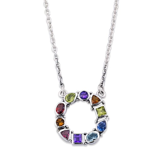 Sterling Silver Open Circle Multi Gemstone Necklace