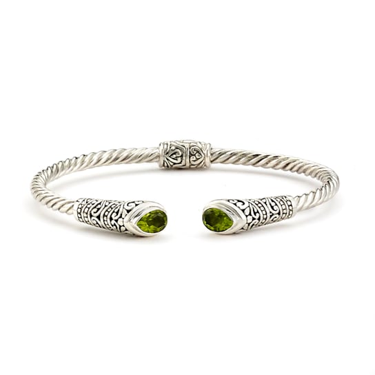 Sterling Silver 3mm Twisted Cable Bangle With Peridot