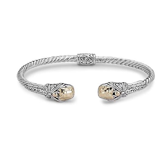 Sterling Silver And 18K Gold Hinged Bangle With Hammered Gold and
Dragonfly Motif