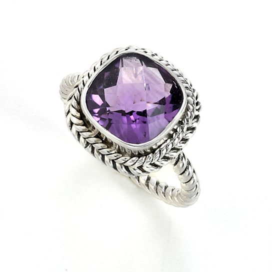Sterling Silver Cushion Amethyst Ring