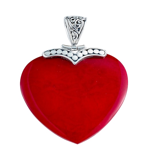 Sterling Silver Gems of the Sea Red Coral Heart Pendant