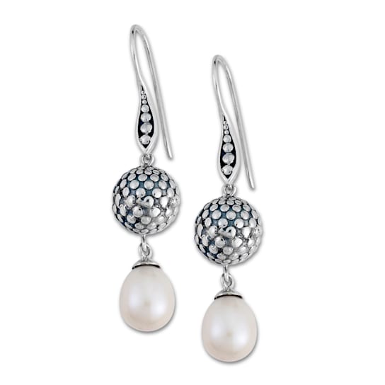 Sterling Silver White Fresh Water Pearl Drop Earrings