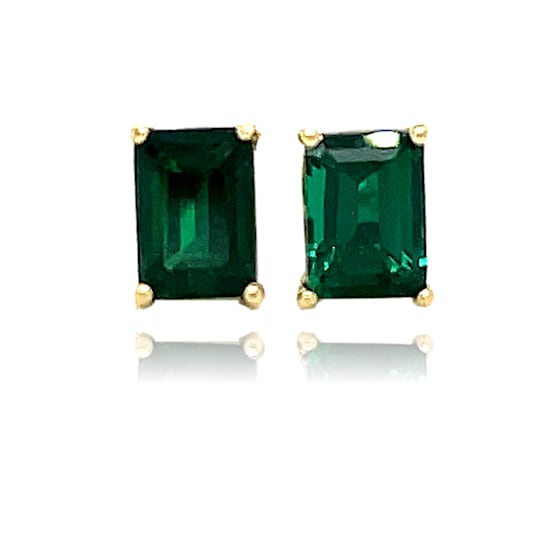 14K White Gold Synthetic Emerald Earrings
