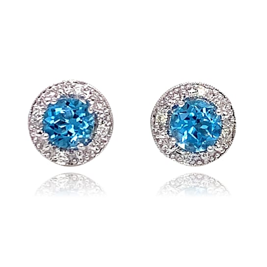 10KWhite Gold Swiss Blue Topaz and Diamond Stud Earrings