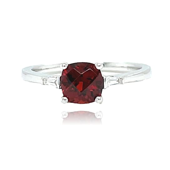 14K White Gold Cushion Red Garnet Ring