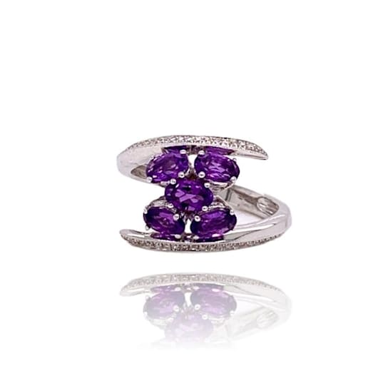 14K White Gold Amethyst and Diamond Cluster Ring