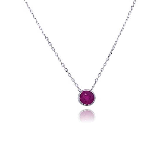 14K White Gold Round Ruby Necklace