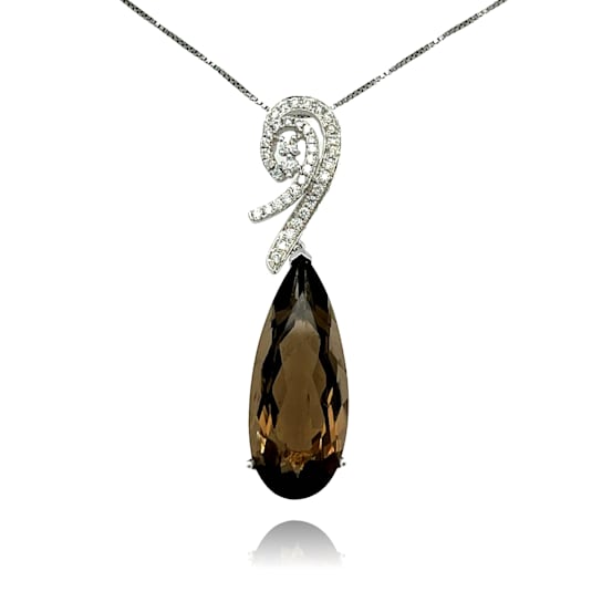 14K White Gold Smoky Topaz Pear Shape Pendant