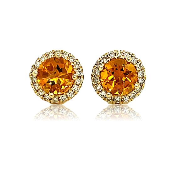 14K Yellow Gold Citrine and Diamond Stud Earrings