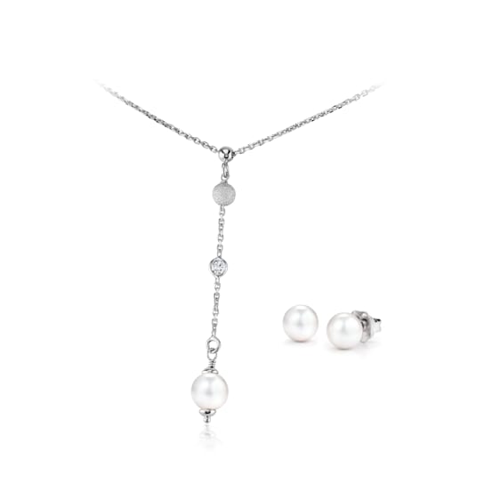 8mm White Organic Man-Made Pearl Necklace and Earring Set