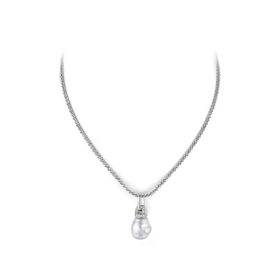 12x14mm White Organic Man-Made Pearl and CZ Pendant With Chain