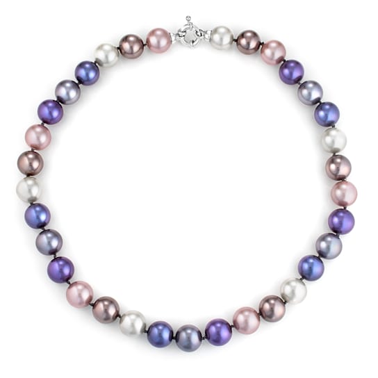 12mm Blue Multi-Hue Organic Man-Made Pearl Necklace in Rhodium Over
Sterling Silver