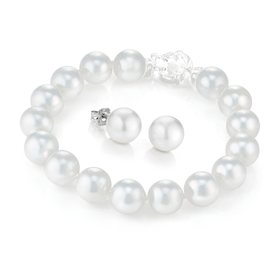 10mm White Organic Man-Made Pearl Bracelet and Earring Set