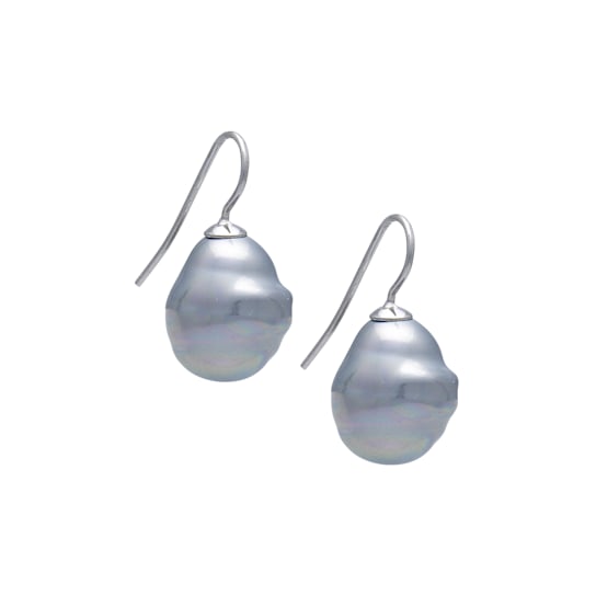 14x16mm Gray Organic Man-Made Barrel Baroque Pearl Earrings