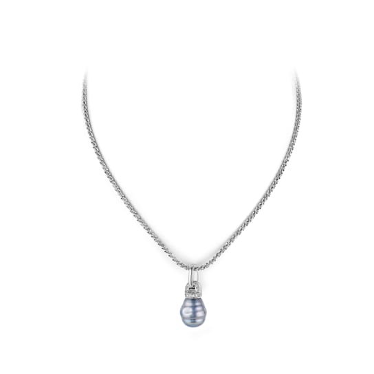 12x14mm Gray Organic Man-Made Pearl and CZ Pendant With Chain
