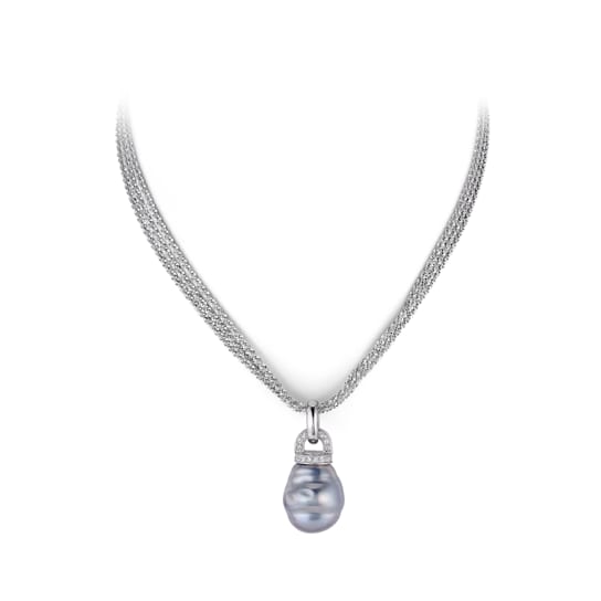 17x20mm Gray Organic Man-Made Pearl and CZ Pendant With Chain